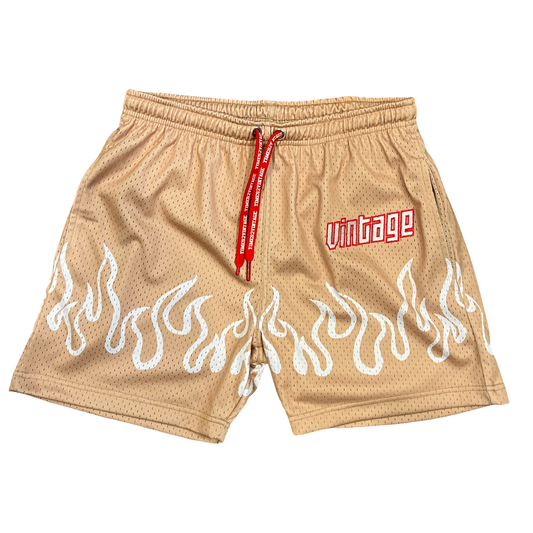 Light It Up Fire Shorts - Tan